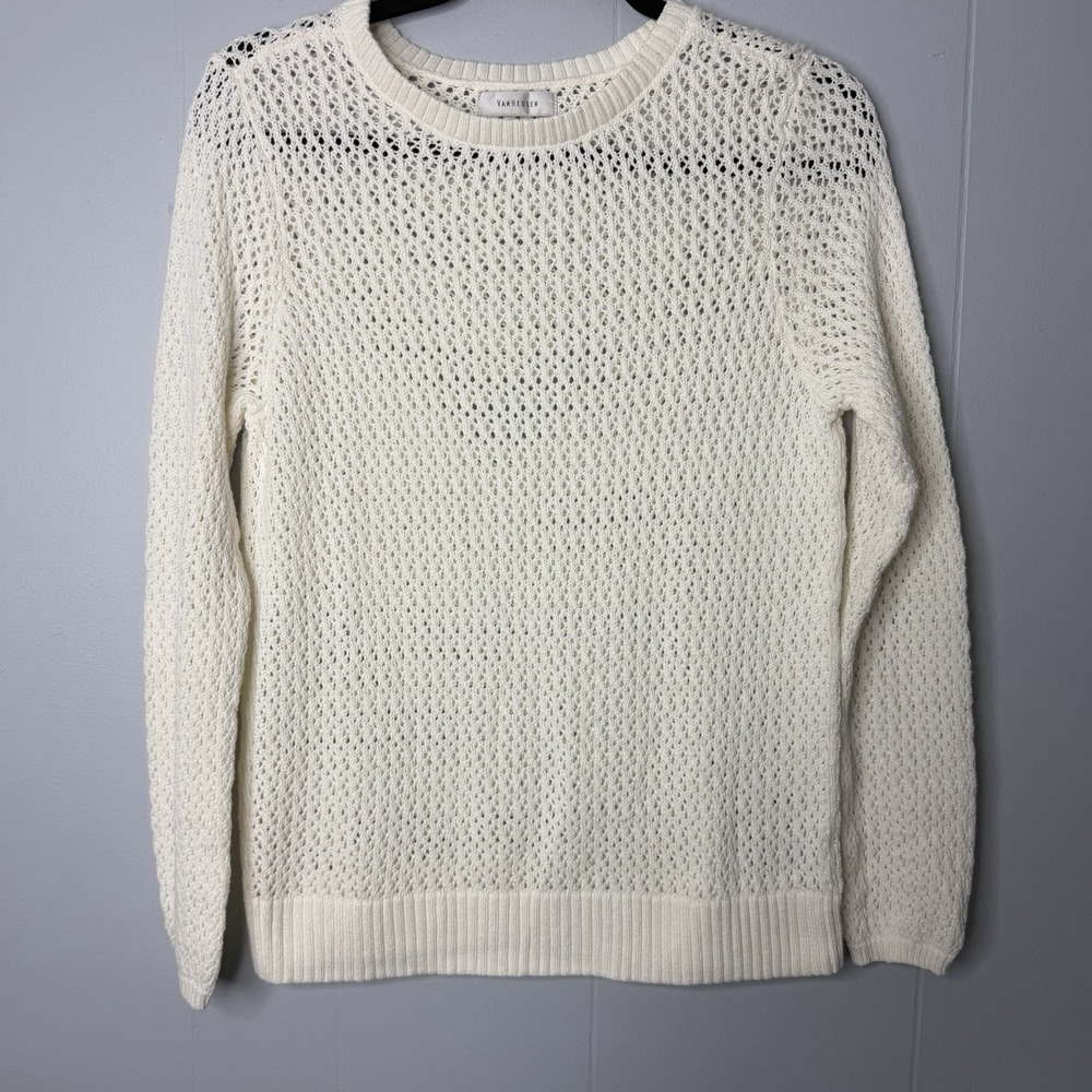 Van Heusen Women's Open-Stitch Sweater Shirt Top Cream White Pullover Size Small